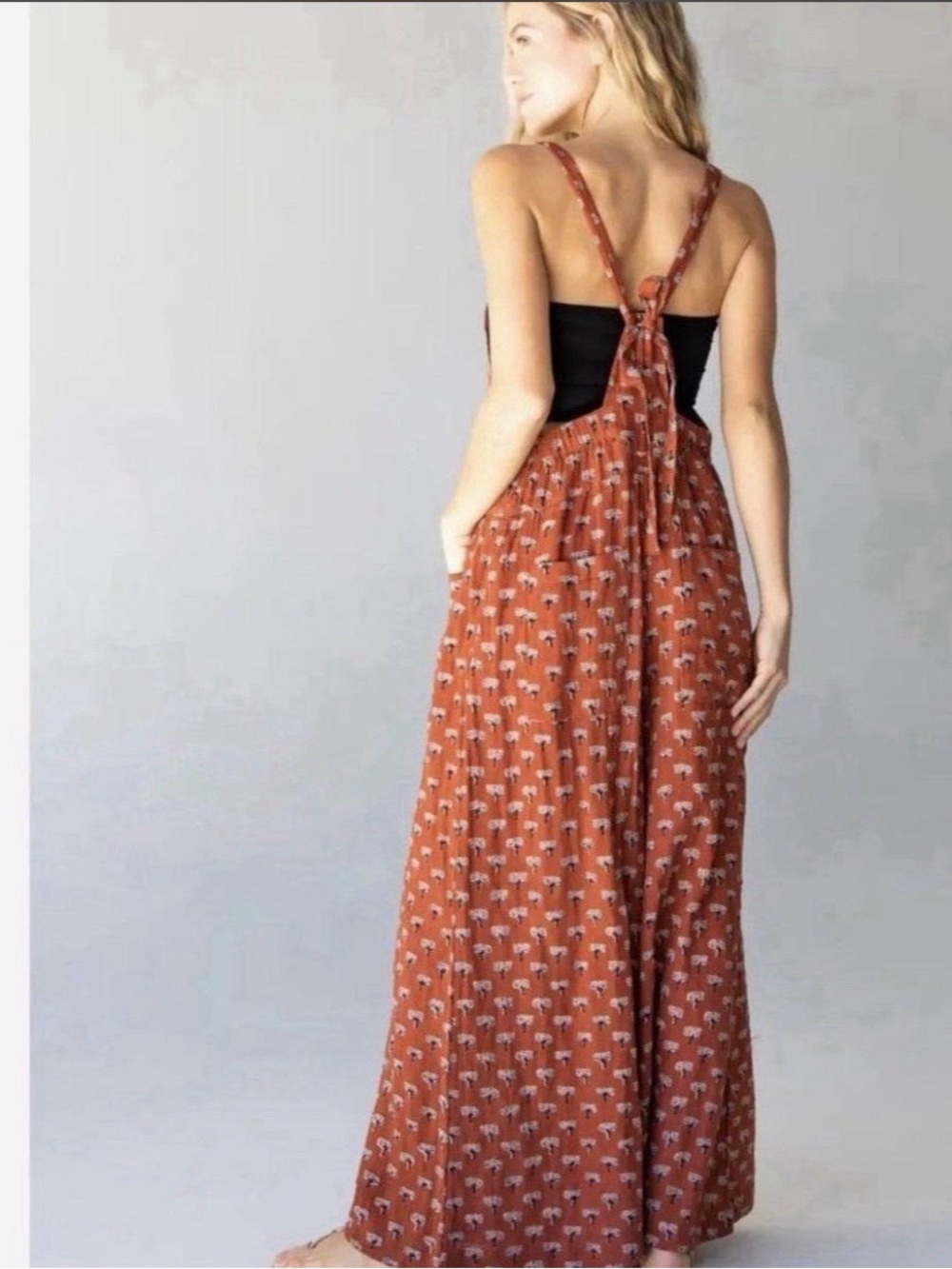 NATURAL LIFE Rust Orange Floral-Print Wide-Leg Jumpsuit - Picture 2 of 5